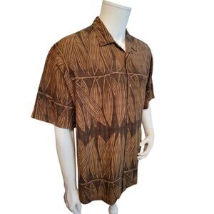 Tommy Bahama Hawaiian Silk Shirt Leaf Print Size M #IA